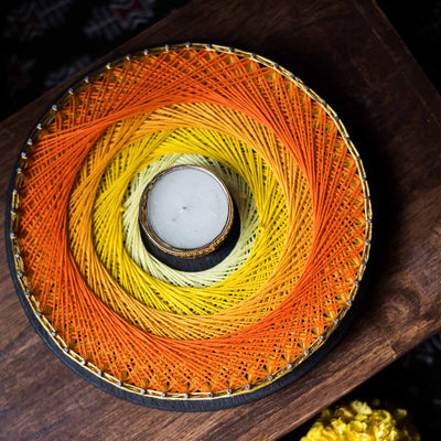 Shade of Orange Round String Art Tealight Holder