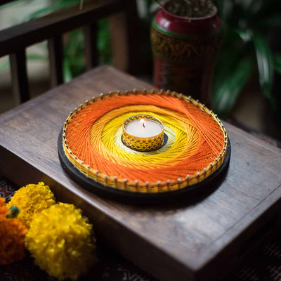 Shade of Orange Round String Art Tealight Holder