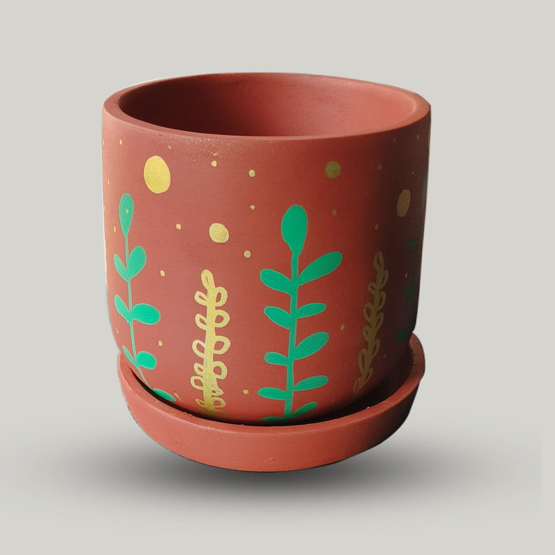 Handpainted Terracotta Gold Fields Planter Pot
