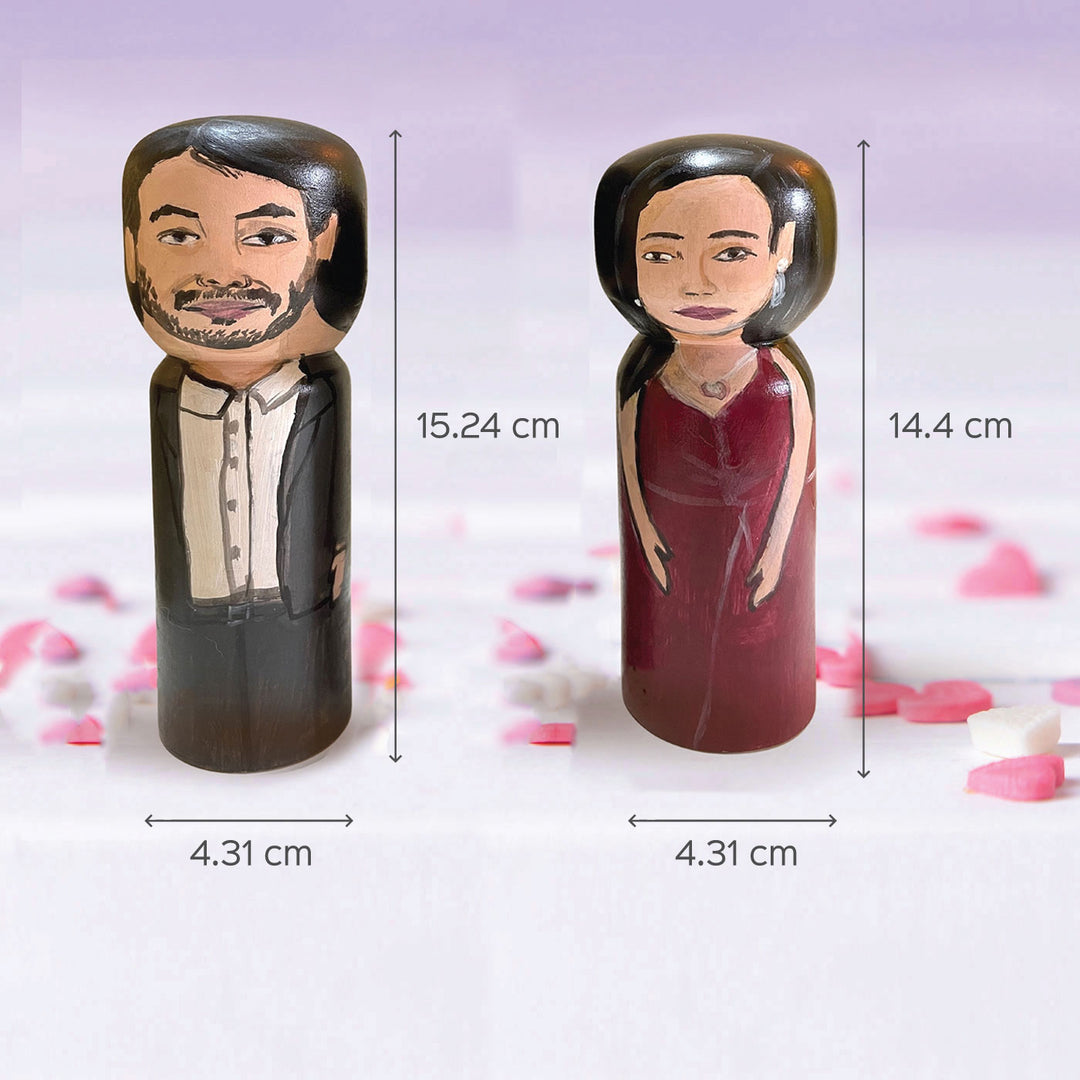 Personalized Anniversary Handpainted Wooden Couple Dolls - Large