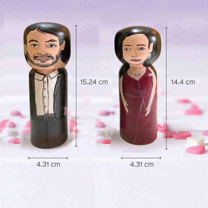 Personalized Anniversary Handpainted Wooden Couple Dolls - Large