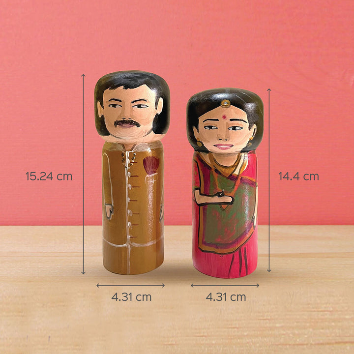 Personalised Handpainted Wooden Couple Dolls - Large