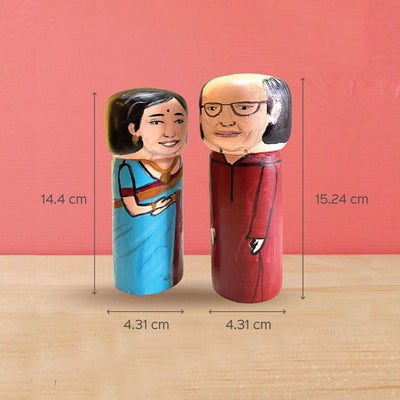Handpainted Personalised Wooden Couple Dolls - Anniversary Gift - Large