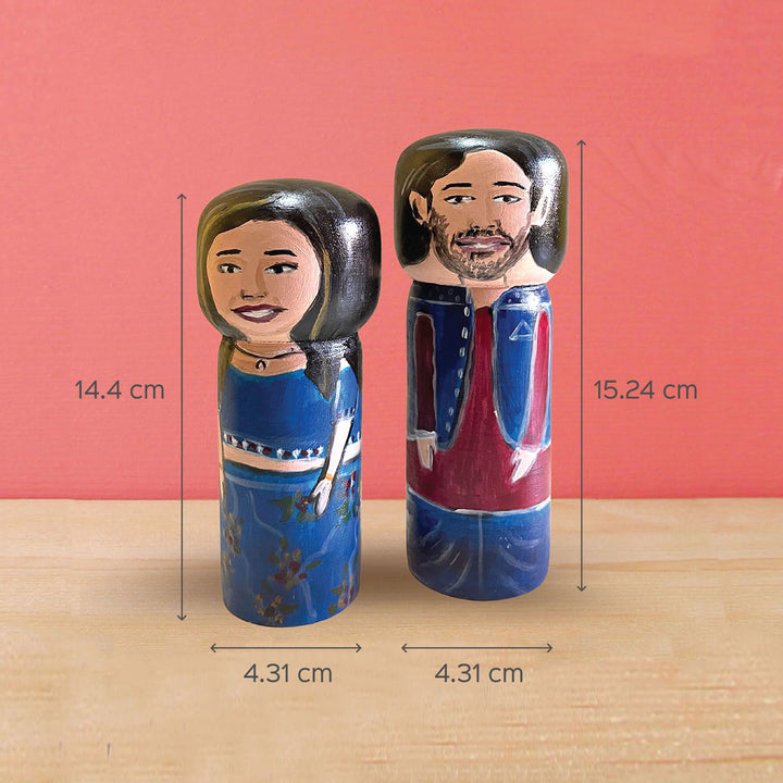 Handpainted Wooden Personalised Couple Dolls - Large