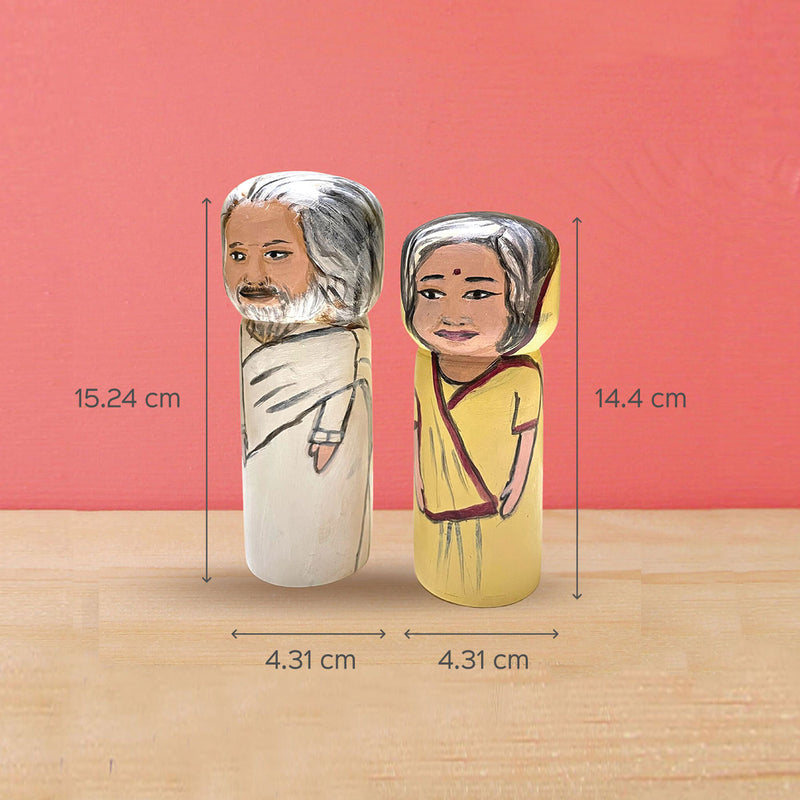 Handpainted Wooden Personalised Dolls for Elderly Couples - Large