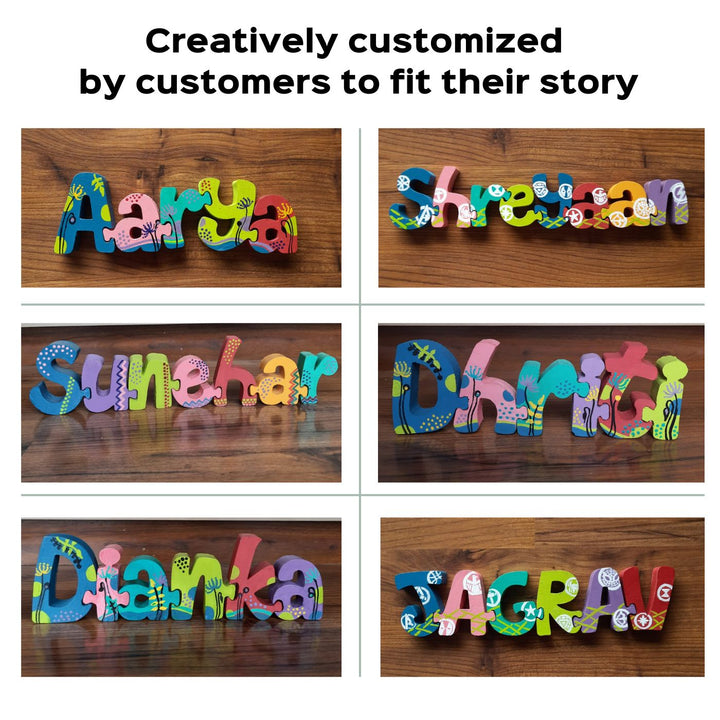 Hand Painted Wooden Jigsaw Name Blocks for Twins