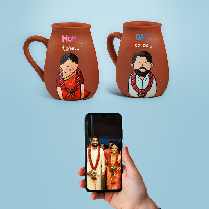 Personalised Terracotta Mugs with Photo Based Caricatures for Couples