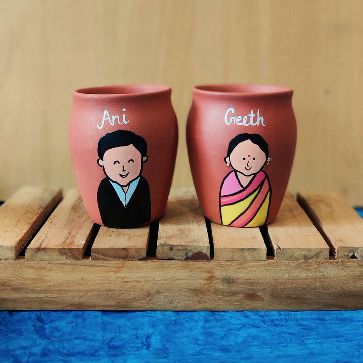 Personalised Terracotta Kulhads with Photo Based Caricatures - Zwende