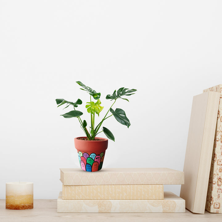 Handpainted Terracotta Happy People Planter Pot