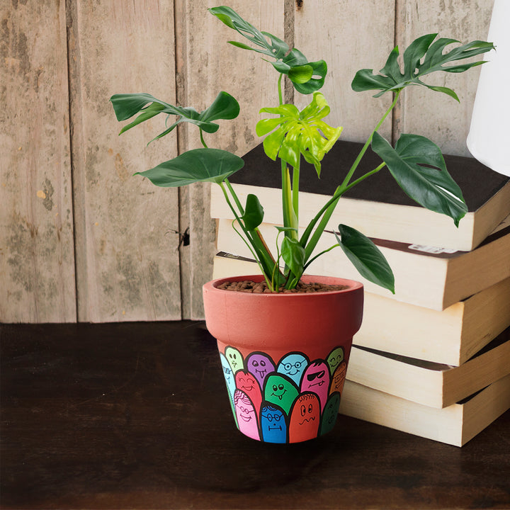 Handpainted Terracotta Happy People Planter Pot