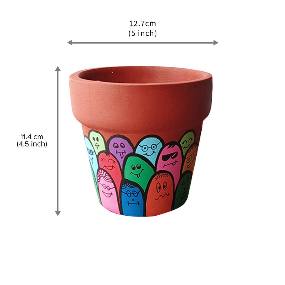 Handpainted Terracotta Happy People Planter Pot