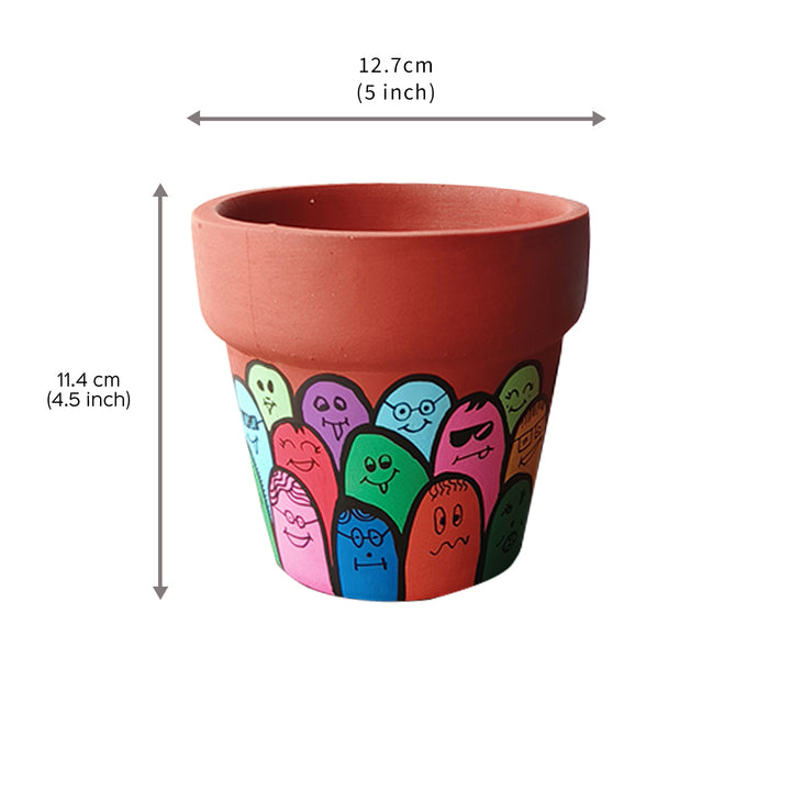 Handpainted Terracotta Happy People Planter Pot