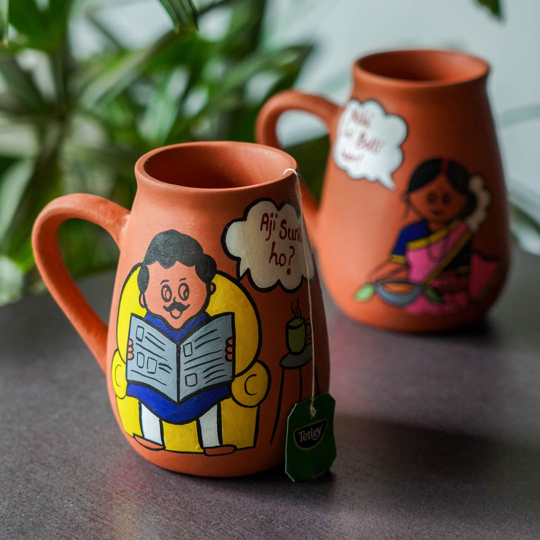 Handpainted Terracotta Mugs for Couples with Personalised Speech Bubbles - 200ml