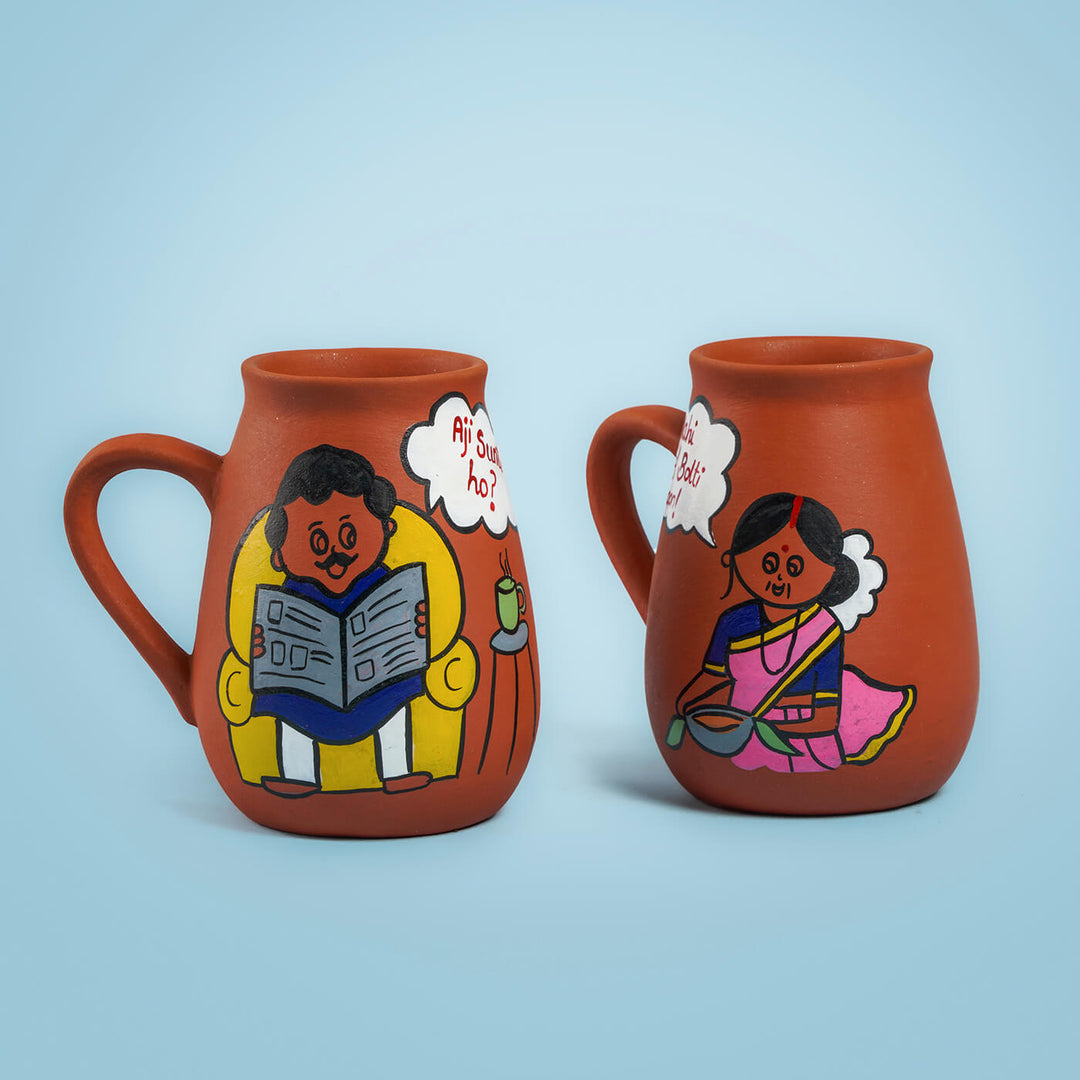 Handpainted Terracotta Mugs for Couples with Personalised Speech Bubbles - 200ml