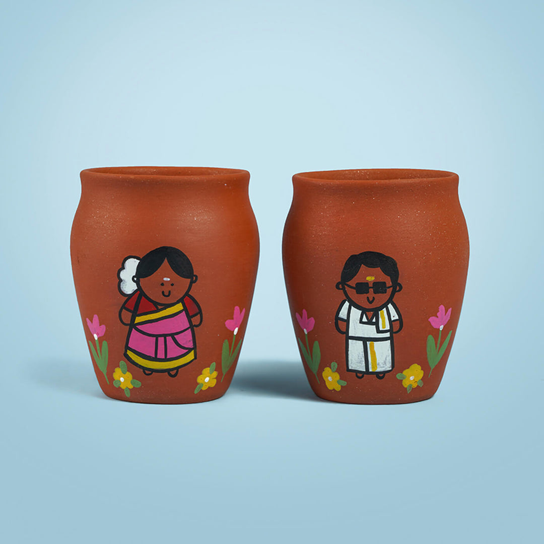 Handpainted Clay Kulhads with Regional Characters For Couples & Wedding Gifts