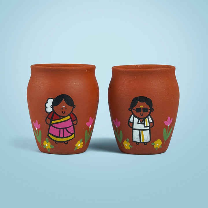 Handpainted Clay Kulhads with Regional Characters For Couples & Wedding Gifts