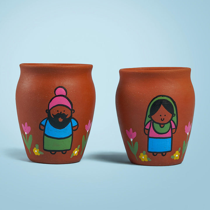 Handpainted Clay Kulhads with Regional Characters For Couples & Wedding Gifts