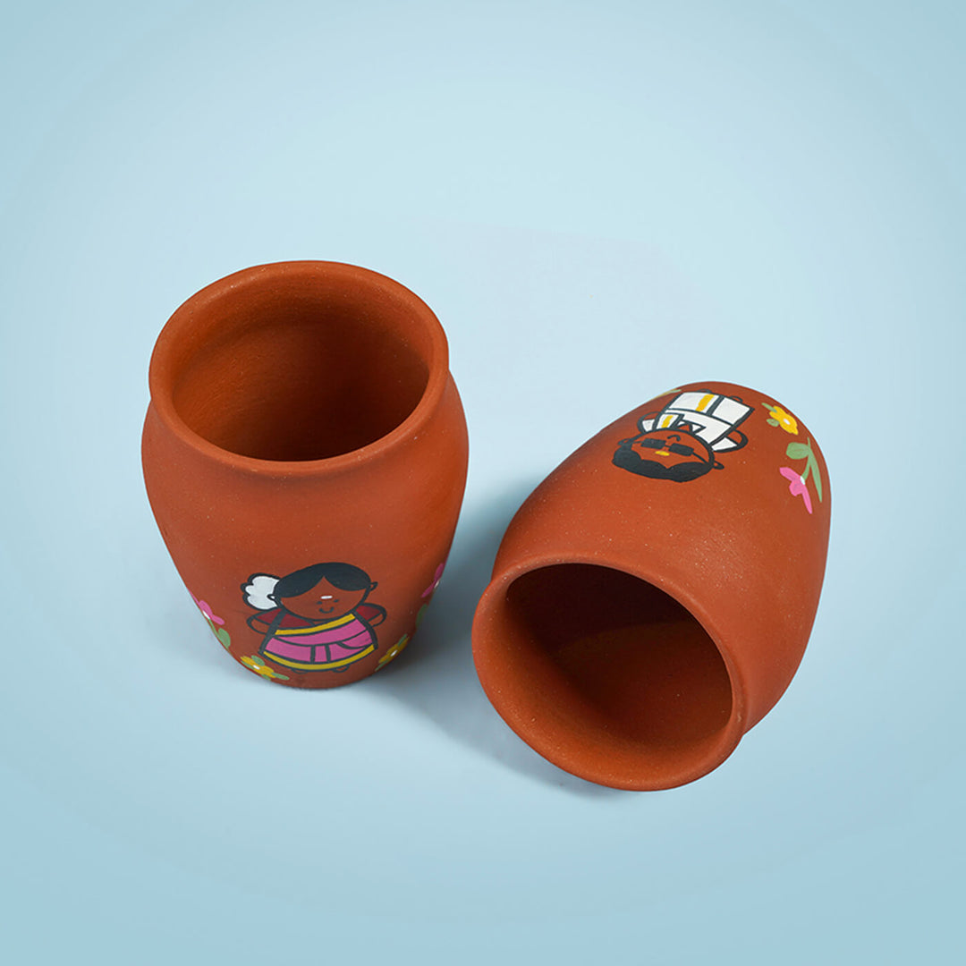 Handpainted Clay Kulhads with Regional Characters For Couples & Wedding Gifts