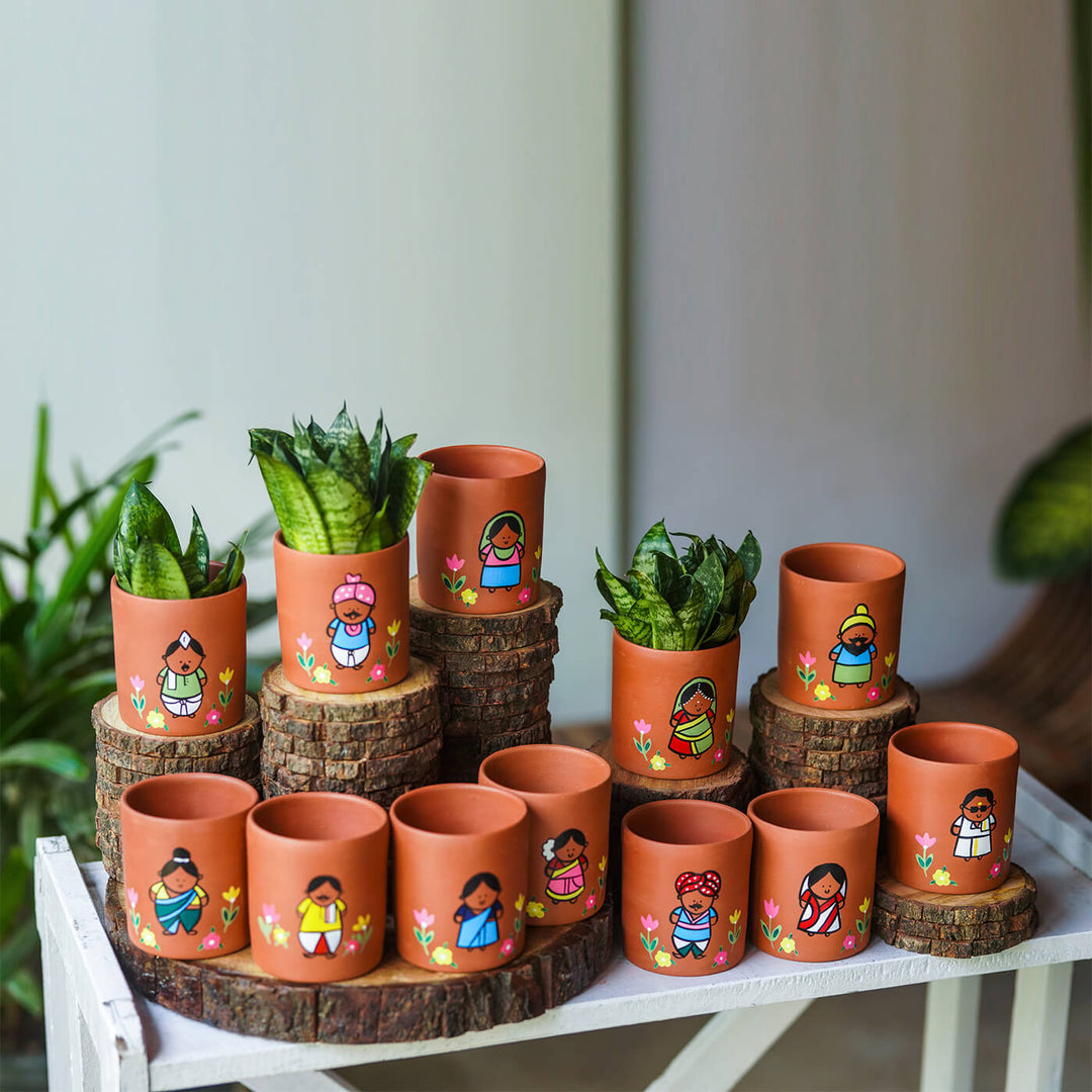 Handpainted Clay Planters with Regional Characters For Couples & Wedding Gifts