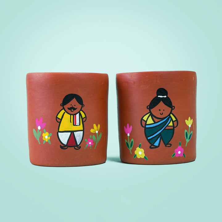 Handpainted Clay Planters with Regional Characters For Couples & Wedding Gifts