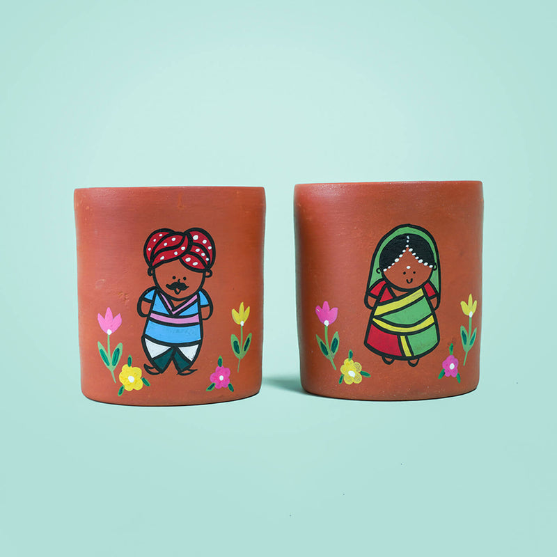 Handpainted Clay Planters with Regional Characters For Couples & Wedding Gifts
