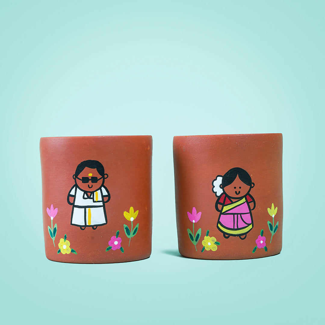 Handpainted Clay Planters with Regional Characters For Couples & Wedding Gifts