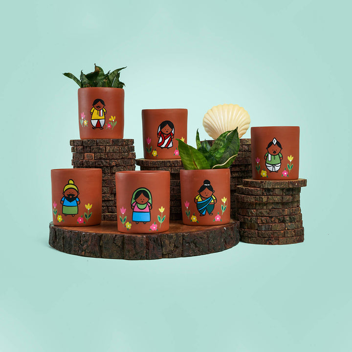 Handpainted Clay Planters with Regional Characters For Couples & Wedding Gifts