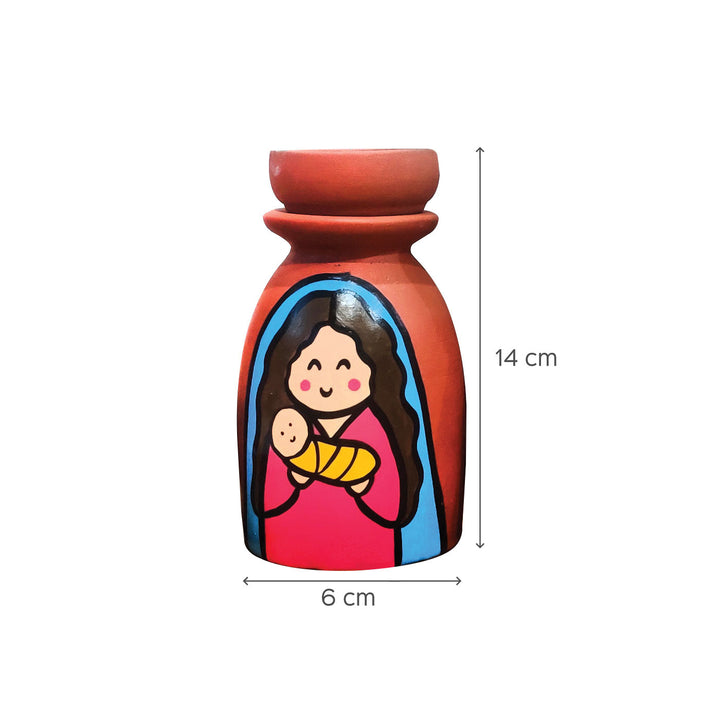 Hand-Painted Mother Mary And Joesph Terracotta Candle Holders For Christmas Decoration | Set Of 2