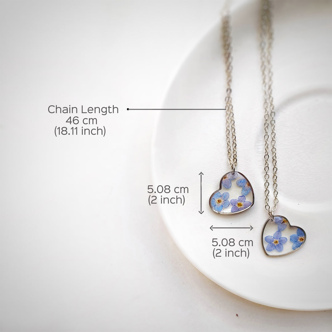Heartbeat Preserved Flower Necklace - Forget Me Not