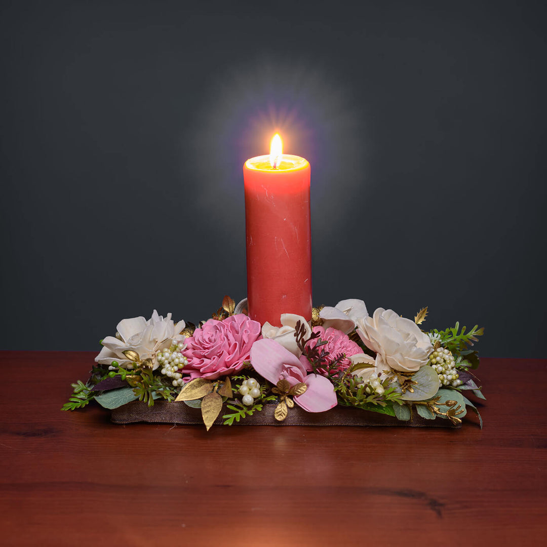 Heaven's Gift Candle Holder with Sola Wood Floral Arrangement