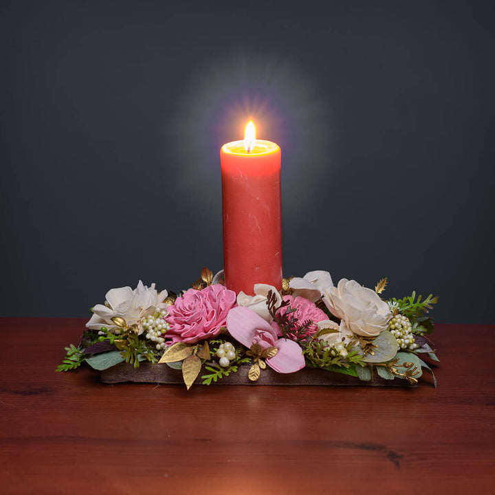 Heaven's Gift Candle Holder with Sola Wood Floral Arrangement