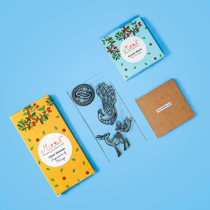 Indian Animals Clear Stamps With Acrylic Block - Zwende
