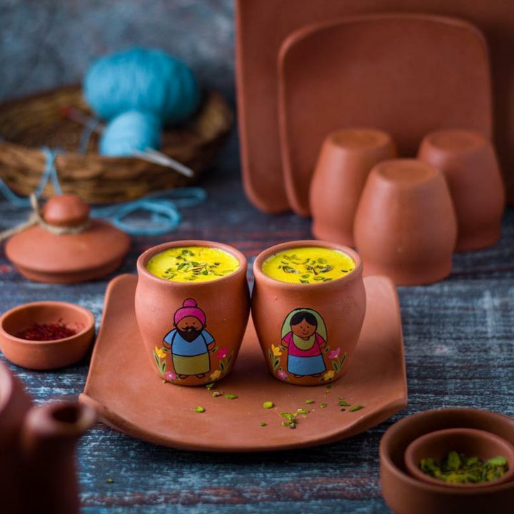 Handpainted Clay Kulhads for Thandai - Special Holi Gift Pack - Set of 6