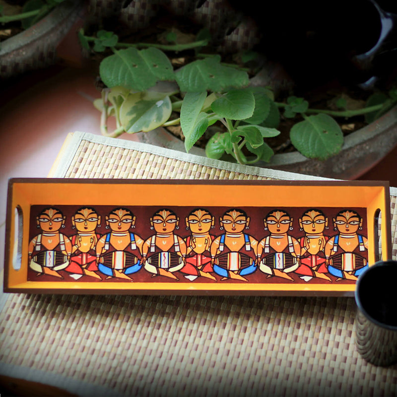 Ethnic Handpainted Jamuni Ray MDF Tray - Narrow