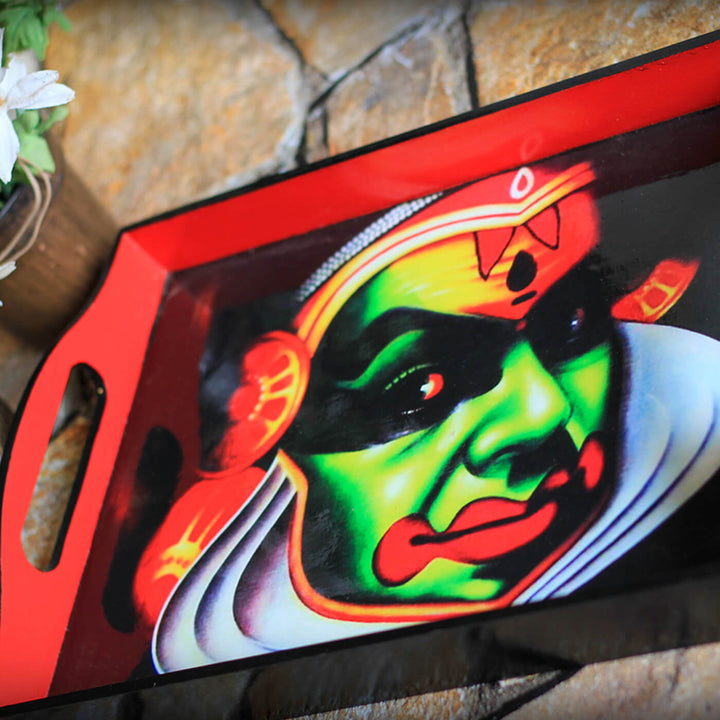 Ethnic Decoupage Kathakali MDF Tray - Large