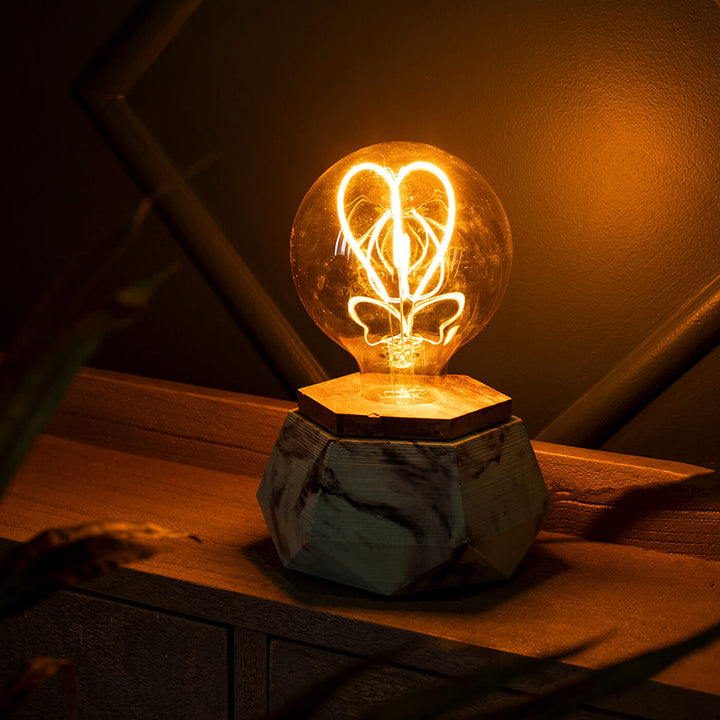 Handcrafted Concrete Hexa Magic Heart LED Lamp With Edison Bulb