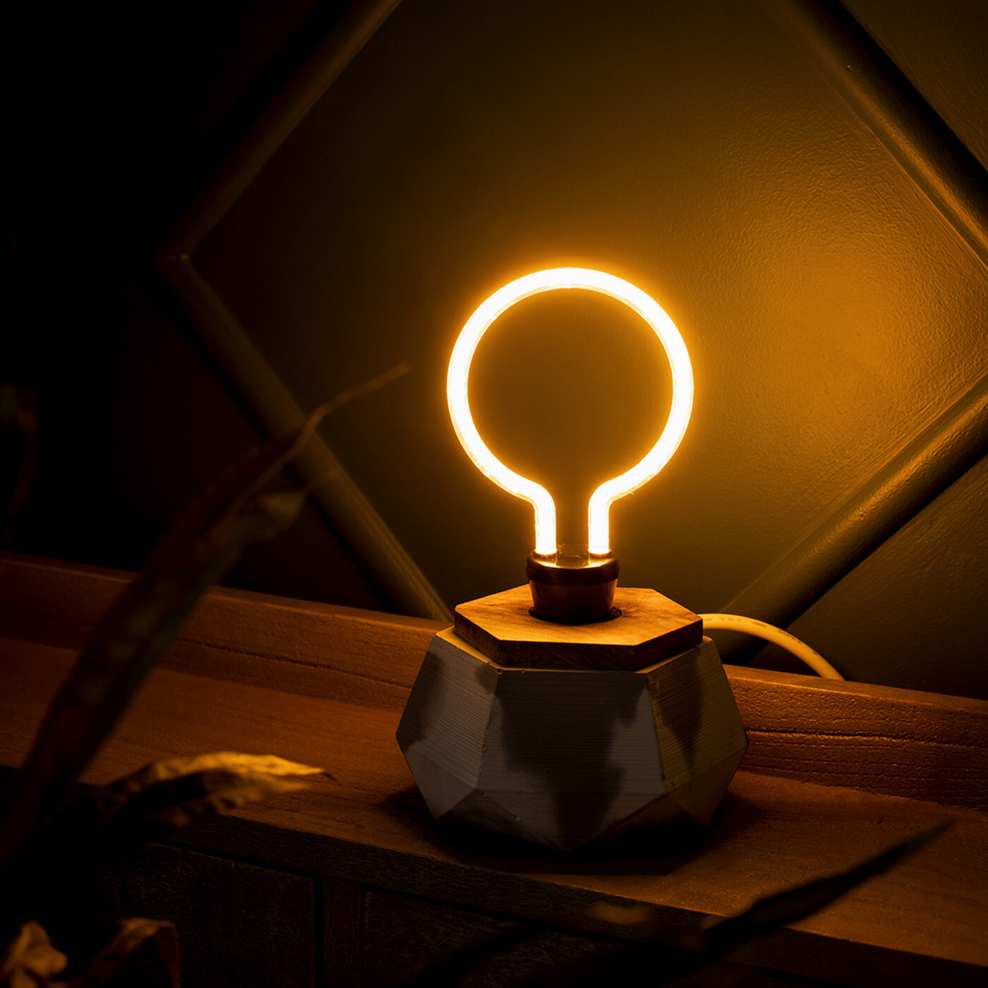 Premium Photo | A light bulb with a wire ring around it and a lamp on the  table.