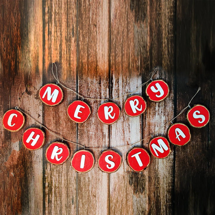 Handmade "Merry Christmas" Wooden Bark Garland/ Bunting For Decoration