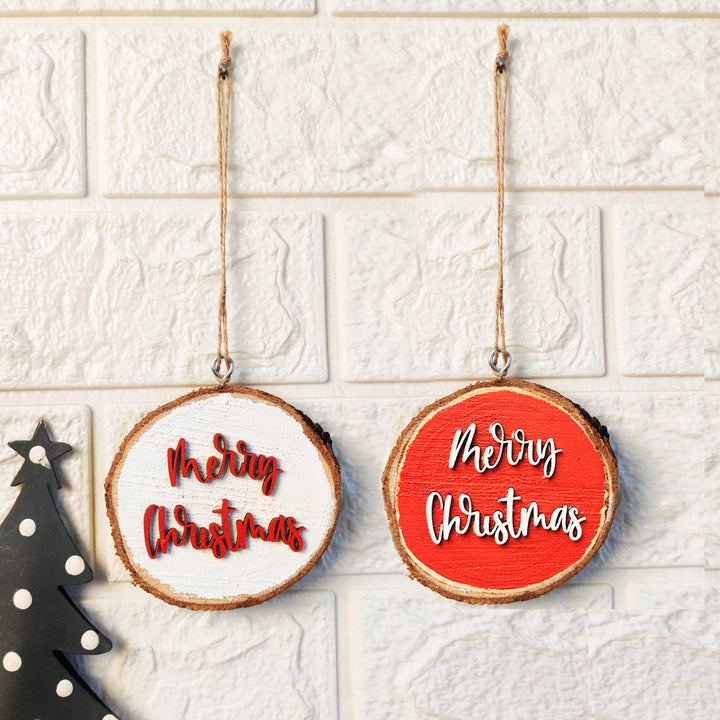 Handmade "Merry Christmas" Wooden Bark Wall Decor For Decoration | Set Of 2