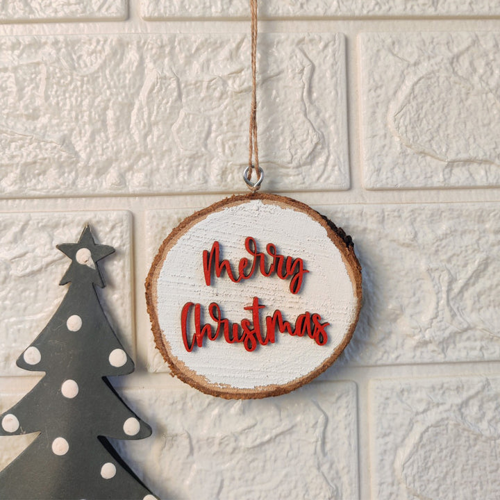 Handmade White "Merry Christmas" Wooden Bark Wall Decor For Decoration