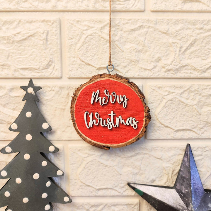 Handmade Red "Merry Christmas" Wooden Bark Wall Decor For Decoration