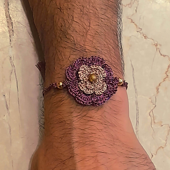 Double Flower Zari Rakhi - Bracelet Worn on Wrist