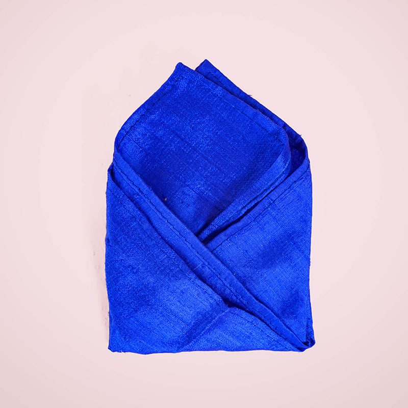 Pocket Squares in Ikat Maroon & Raw Silk Blue - Set of 2