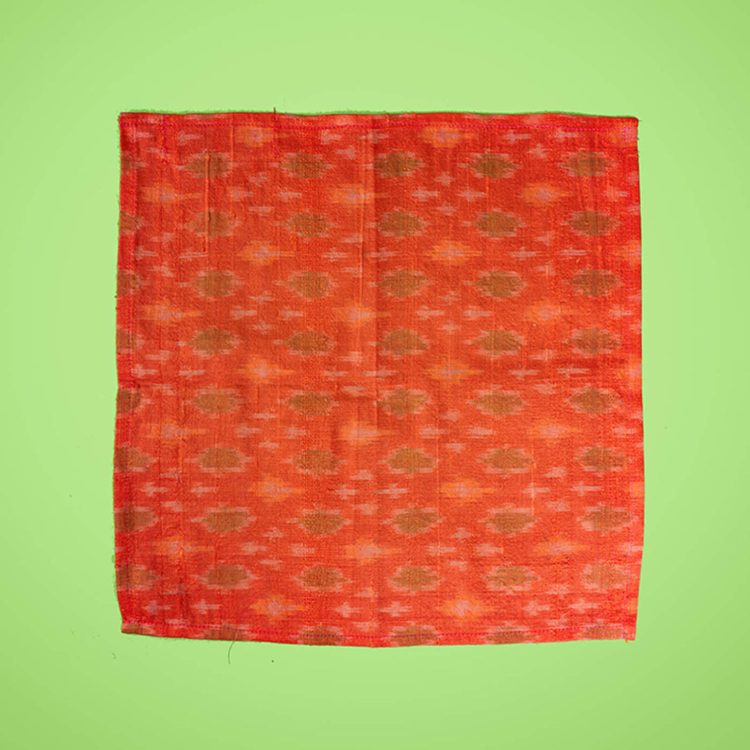 Raw Silk Pocket Squares in Orange Ikat & Solid Green - Set of 2