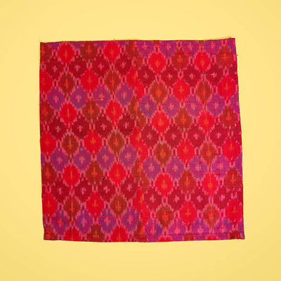 Raw Silk Pocket Squares in Red Ikat & Solid Blue - Set of 2
