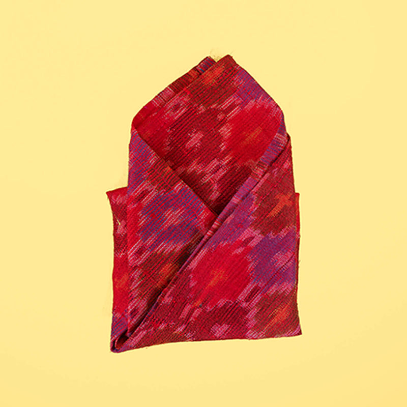 Raw Silk Pocket Squares in Red Ikat & Solid Blue - Set of 2 – Zwende