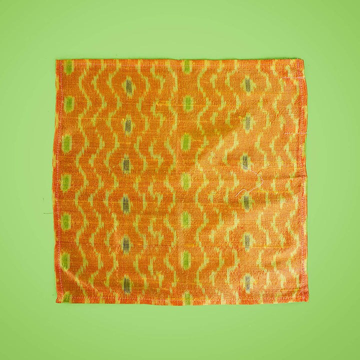 Raw Silk Pocket Squares in Yellow Ikat & Solid Green - Set of 2