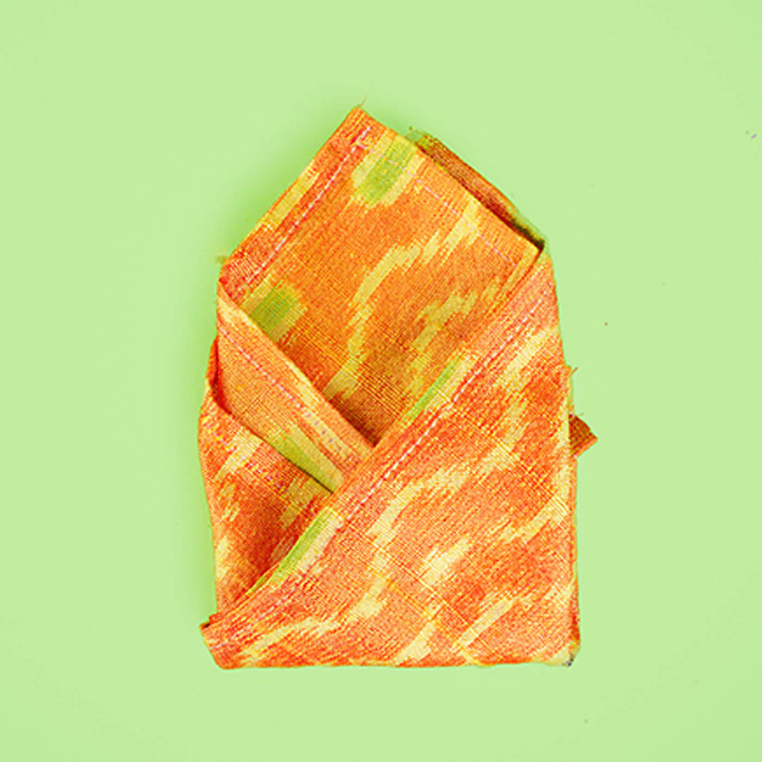 Raw Silk Pocket Squares in Yellow Ikat & Solid Green - Set of 2