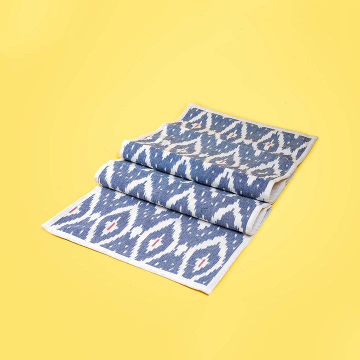 Cotton Table Runner in Blue Ikat