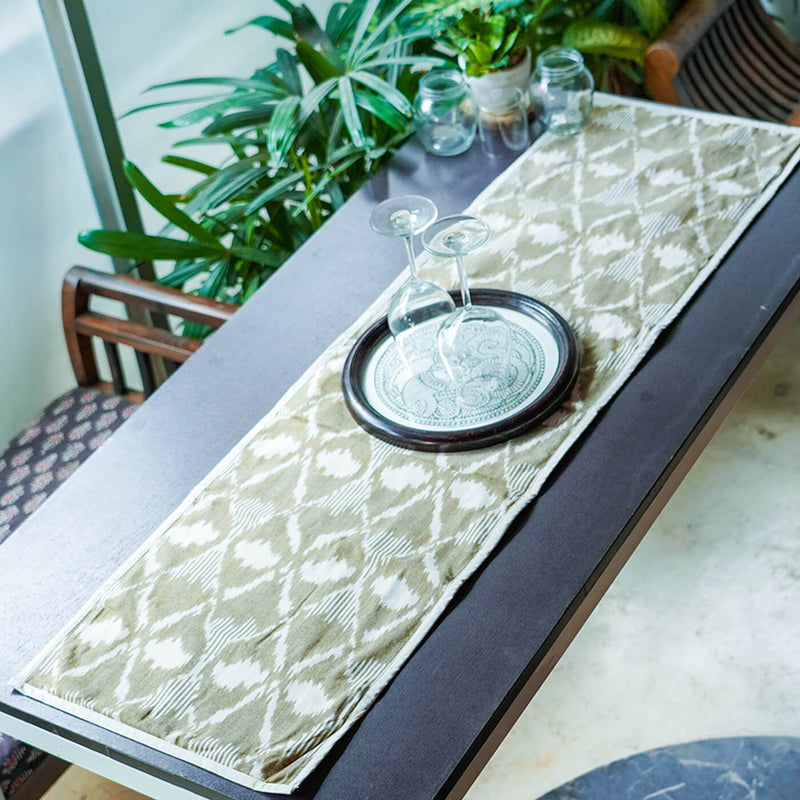 Cotton Table Runner in Brown Ikat